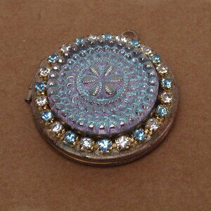 Vintage Locket Silver Tone Blue and White Rhinestones Measures Just Over 1"
